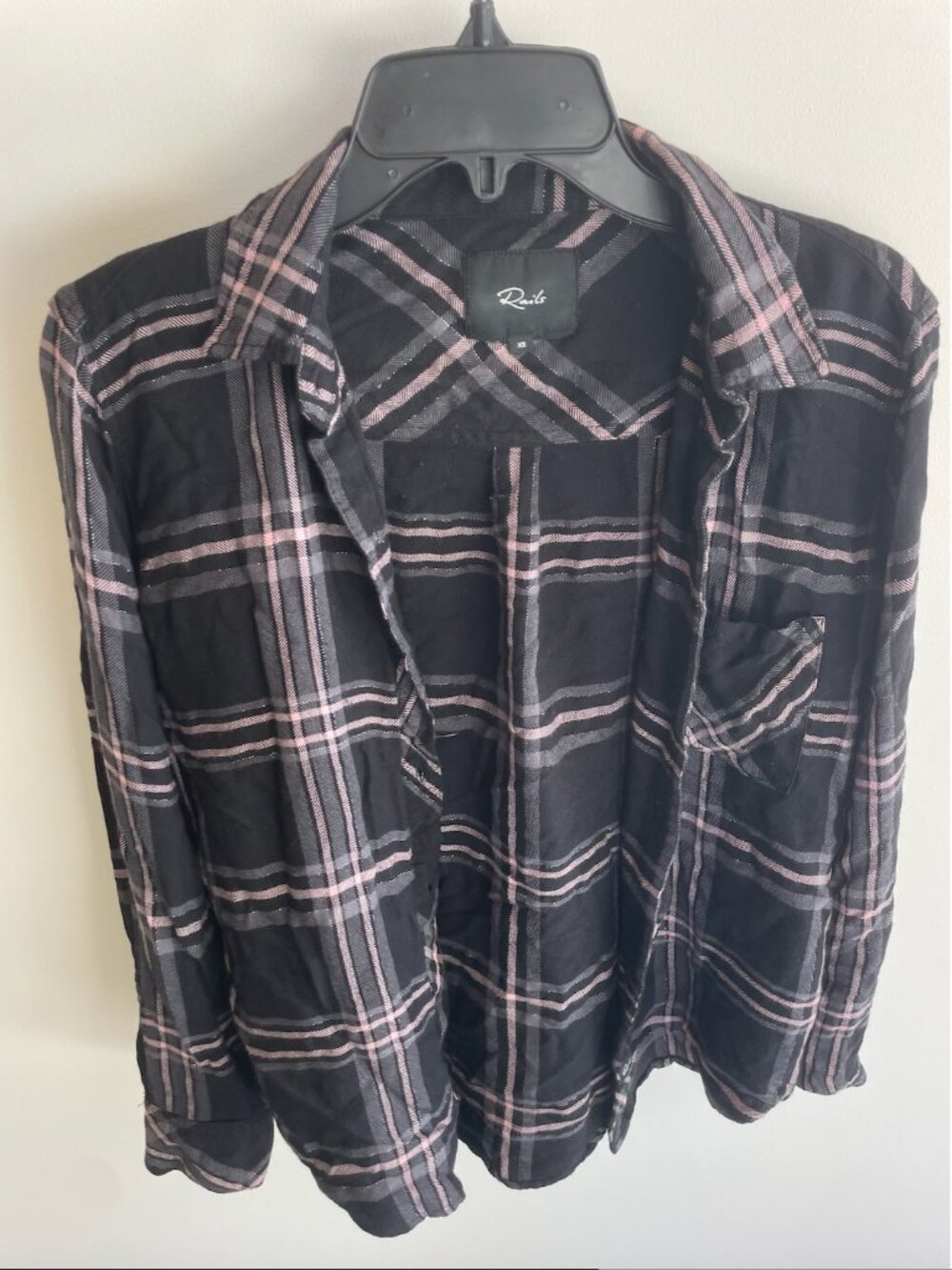 Rails Black Blush Pink Plaid Button Down Shirt Size XS